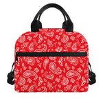 Red Paisley Bandana Pattern Print Insulated Lunch Bag