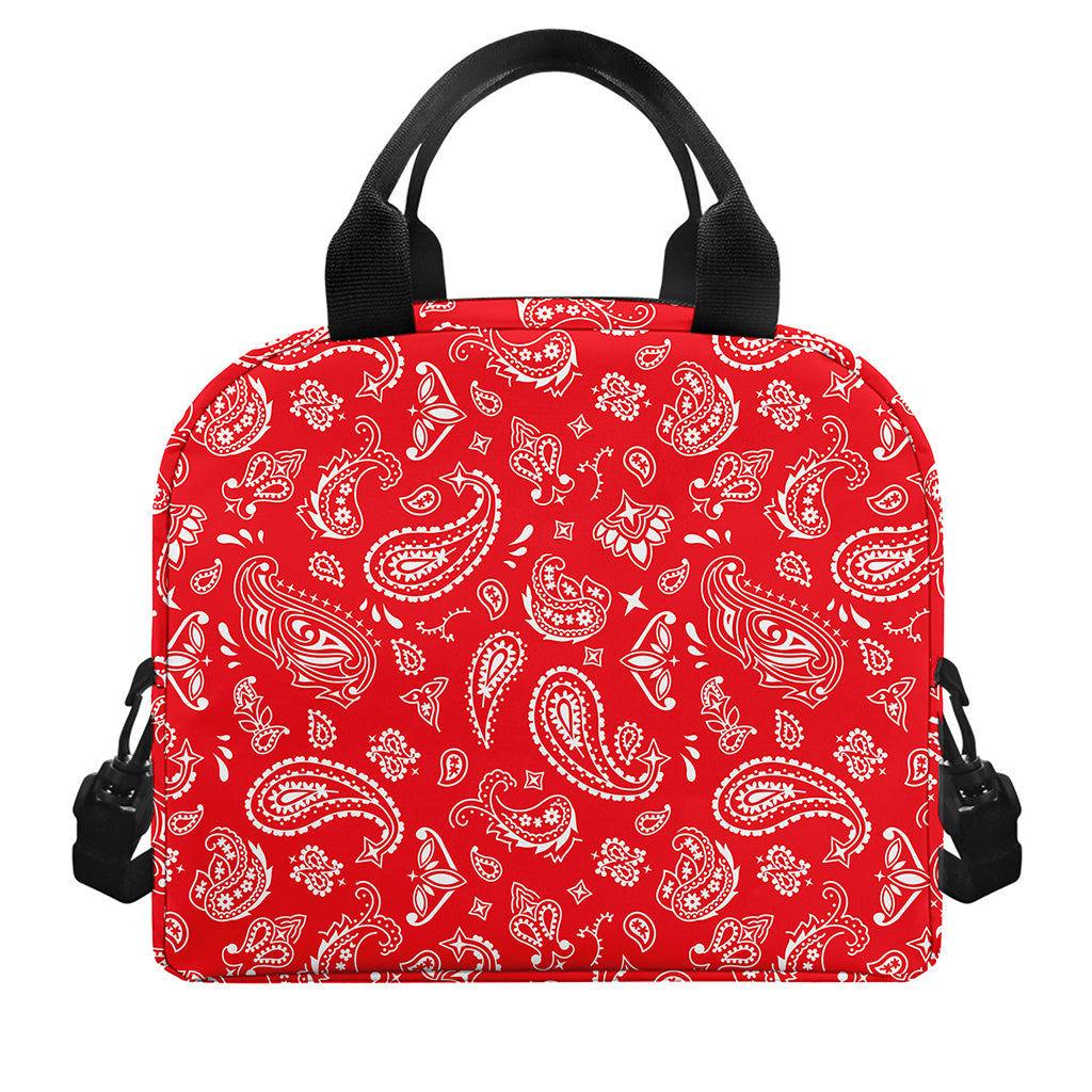 Red Paisley Bandana Pattern Print Insulated Lunch Bag