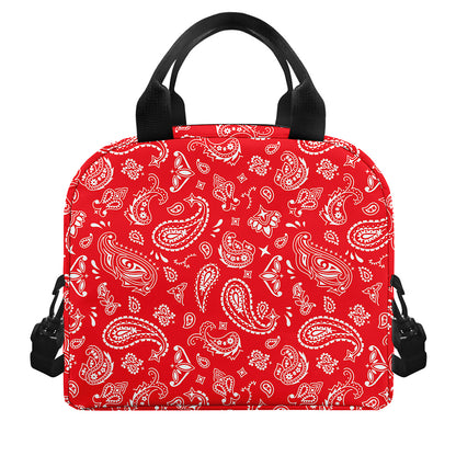 Red Paisley Bandana Pattern Print Insulated Lunch Bag