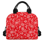 Red Paisley Bandana Pattern Print Insulated Lunch Bag