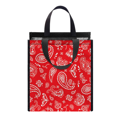 Red Paisley Bandana Pattern Print Insulated Lunch Tote