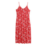Red Paisley Bandana Pattern Print Jersey Midi Cami Dress