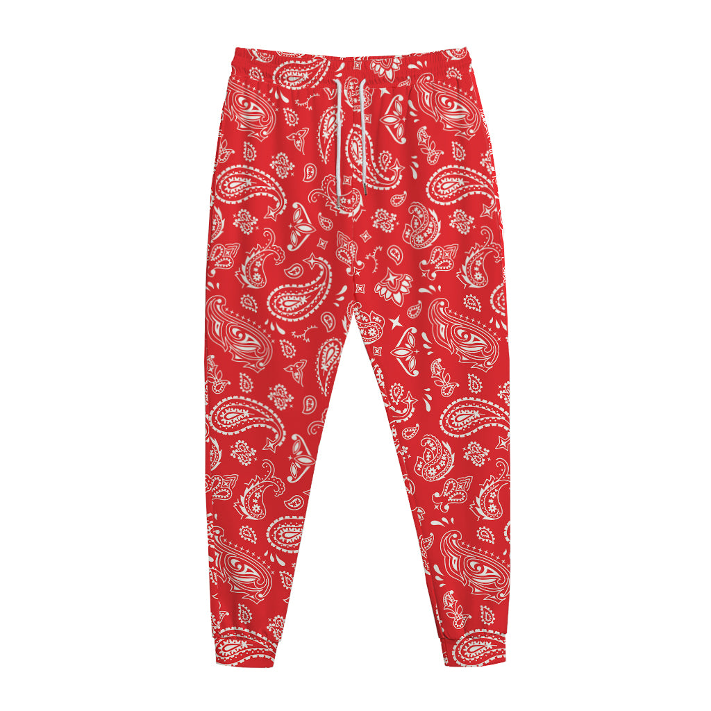 Red Paisley Bandana Pattern Print Jogger Pants