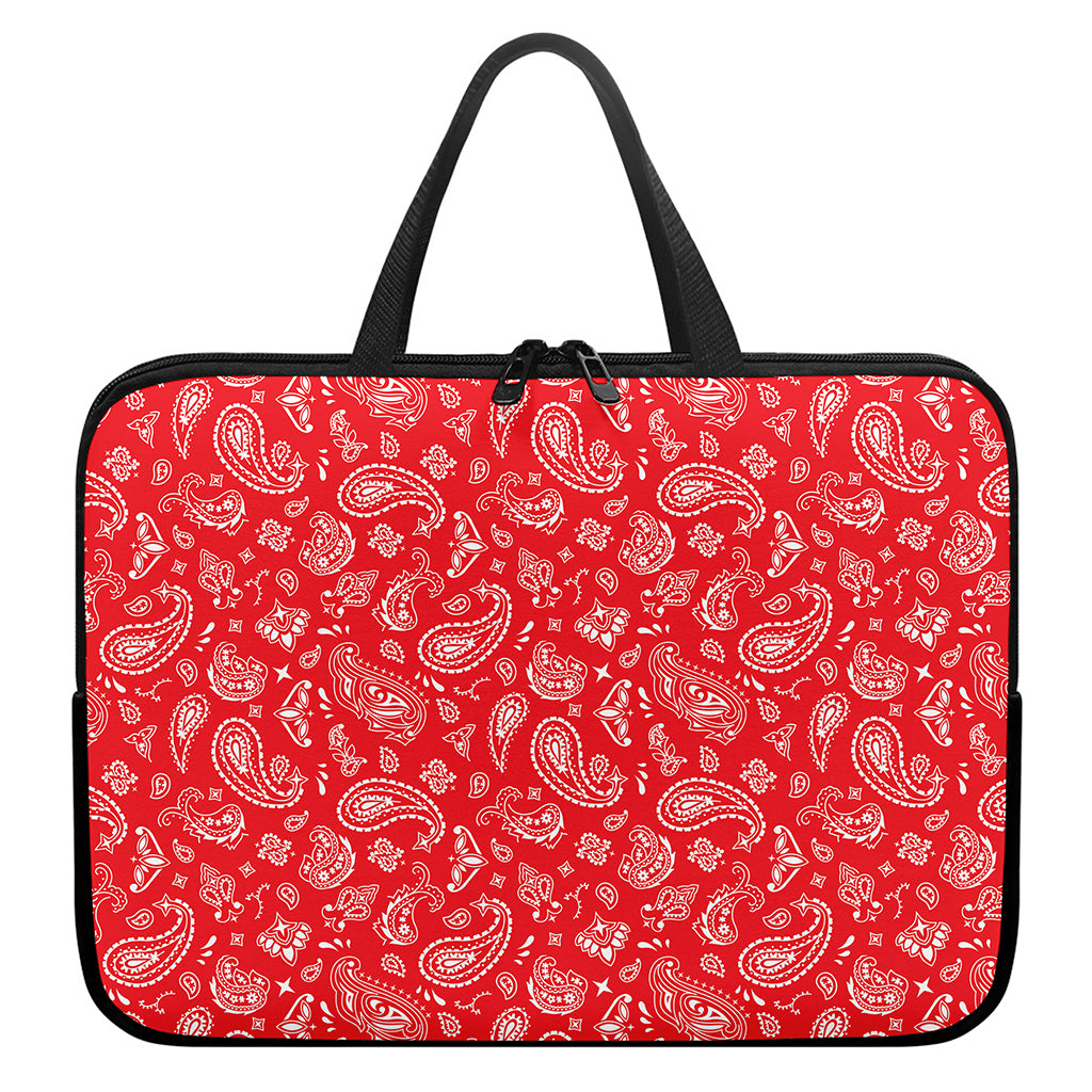 Red Paisley Bandana Pattern Print Laptop Sleeve With Handle