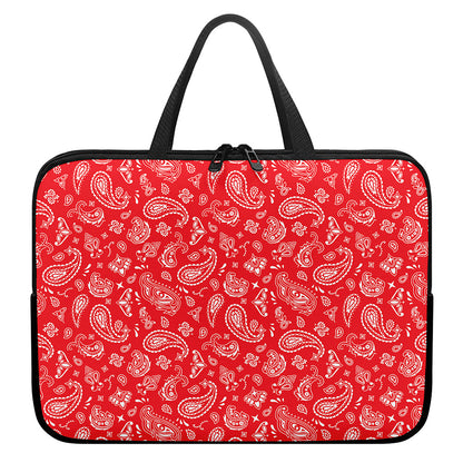 Red Paisley Bandana Pattern Print Laptop Sleeve With Handle