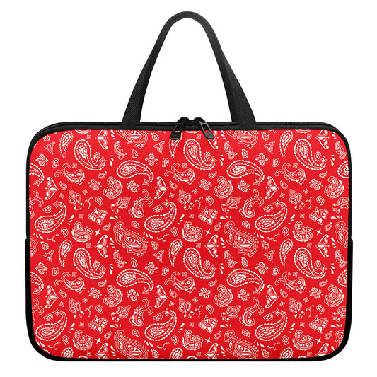 Red Paisley Bandana Pattern Print Laptop Sleeve With Handle