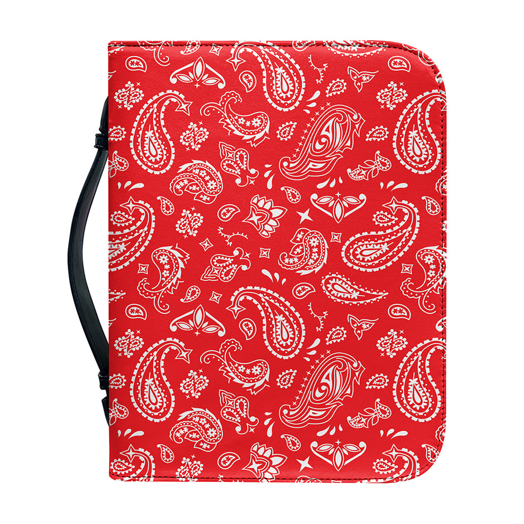 Red Paisley Bandana Pattern Print Leather Bible Cover