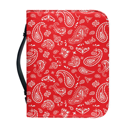 Red Paisley Bandana Pattern Print Leather Bible Cover