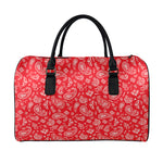Red Paisley Bandana Pattern Print Leather Duffle Bag