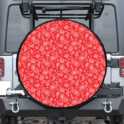 Red Paisley Bandana Pattern Print Leather Spare Tire Cover
