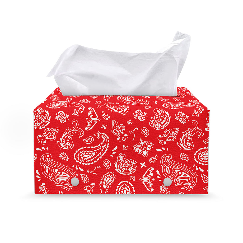 Red Paisley Bandana Pattern Print Leather Tissue Box Cover