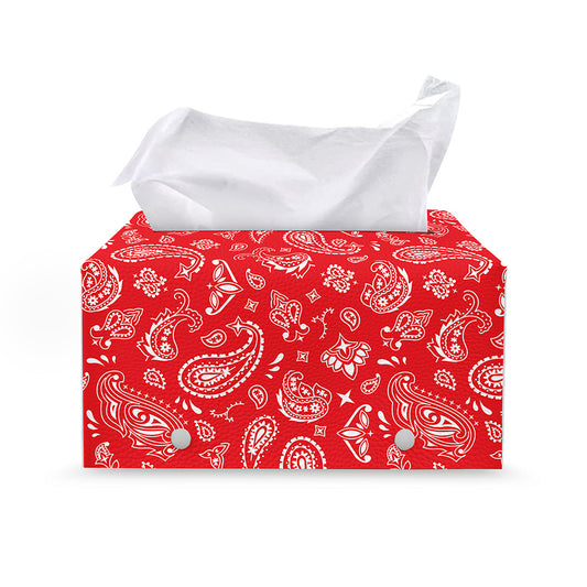 Red Paisley Bandana Pattern Print Leather Tissue Box Cover