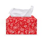 Red Paisley Bandana Pattern Print Leather Tissue Box Cover