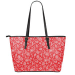 Red Paisley Bandana Pattern Print Leather Tote Bag