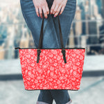Red Paisley Bandana Pattern Print Leather Tote Bag