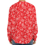 Red Paisley Bandana Pattern Print Long Sleeve Baseball Jersey