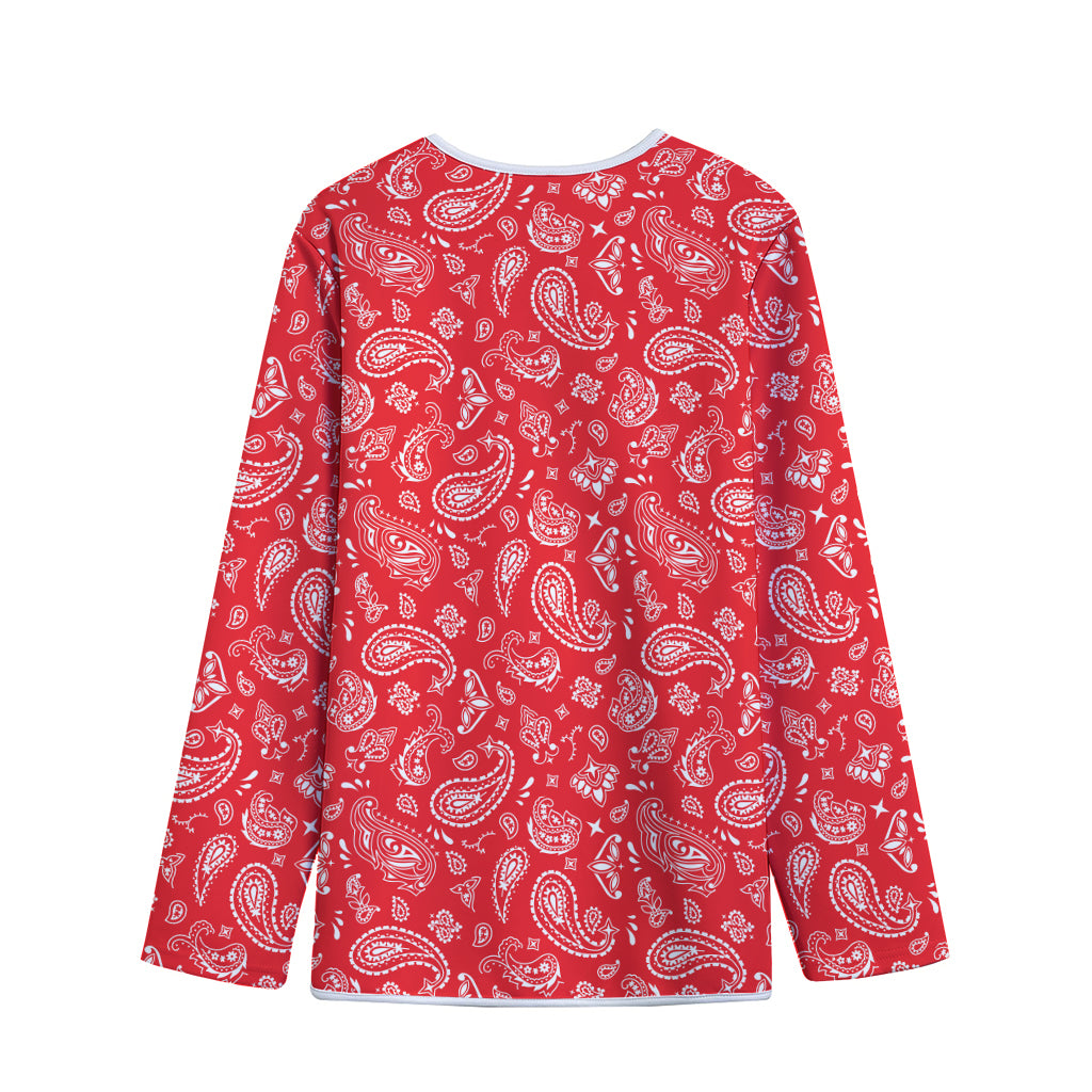 Red Paisley Bandana Pattern Print Long Sleeve Short Coat