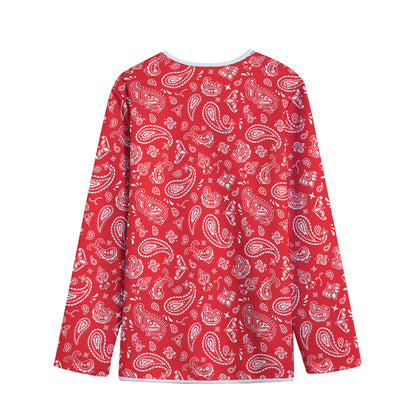 Red Paisley Bandana Pattern Print Long Sleeve Short Coat