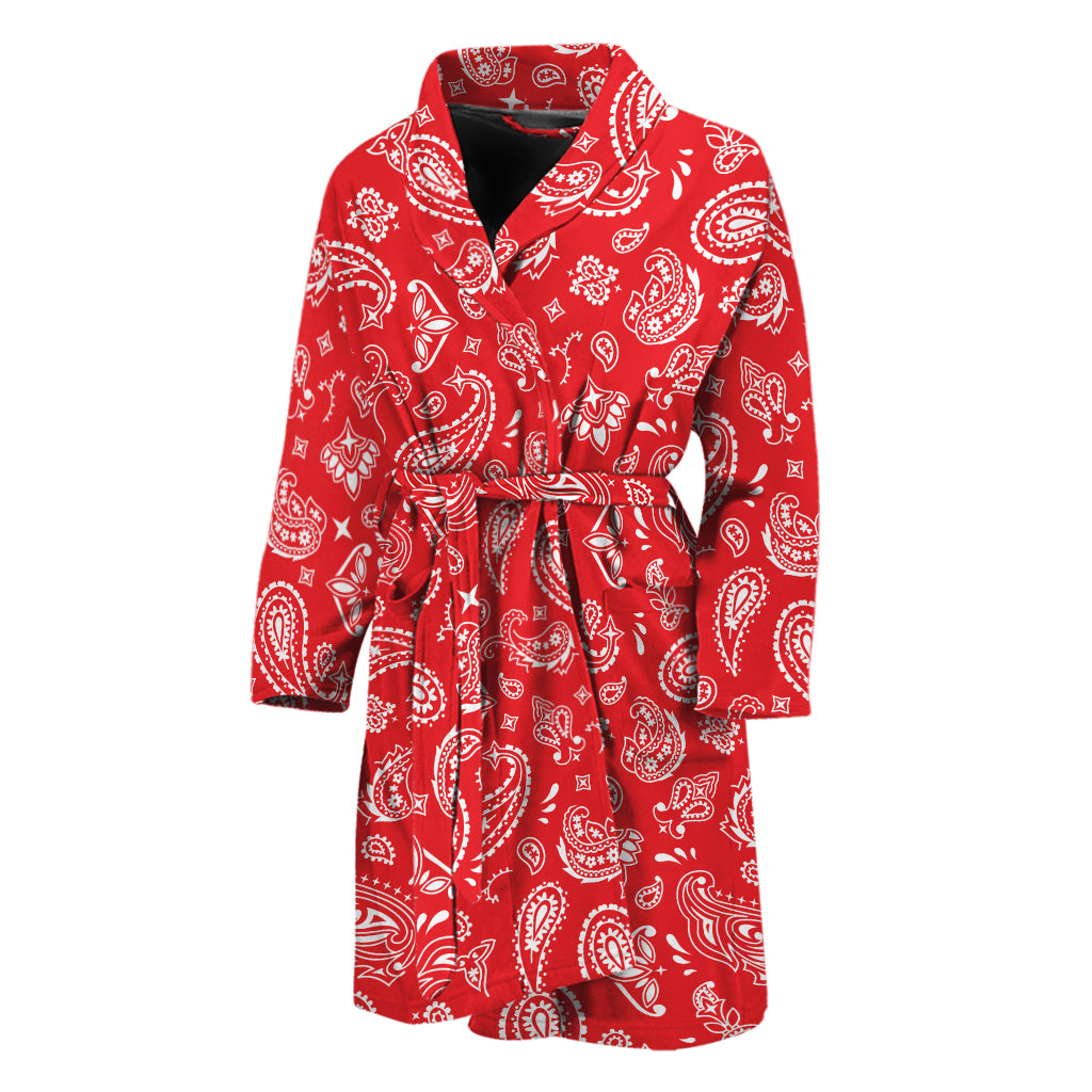 Red Paisley Bandana Pattern Print Men's Bathrobe