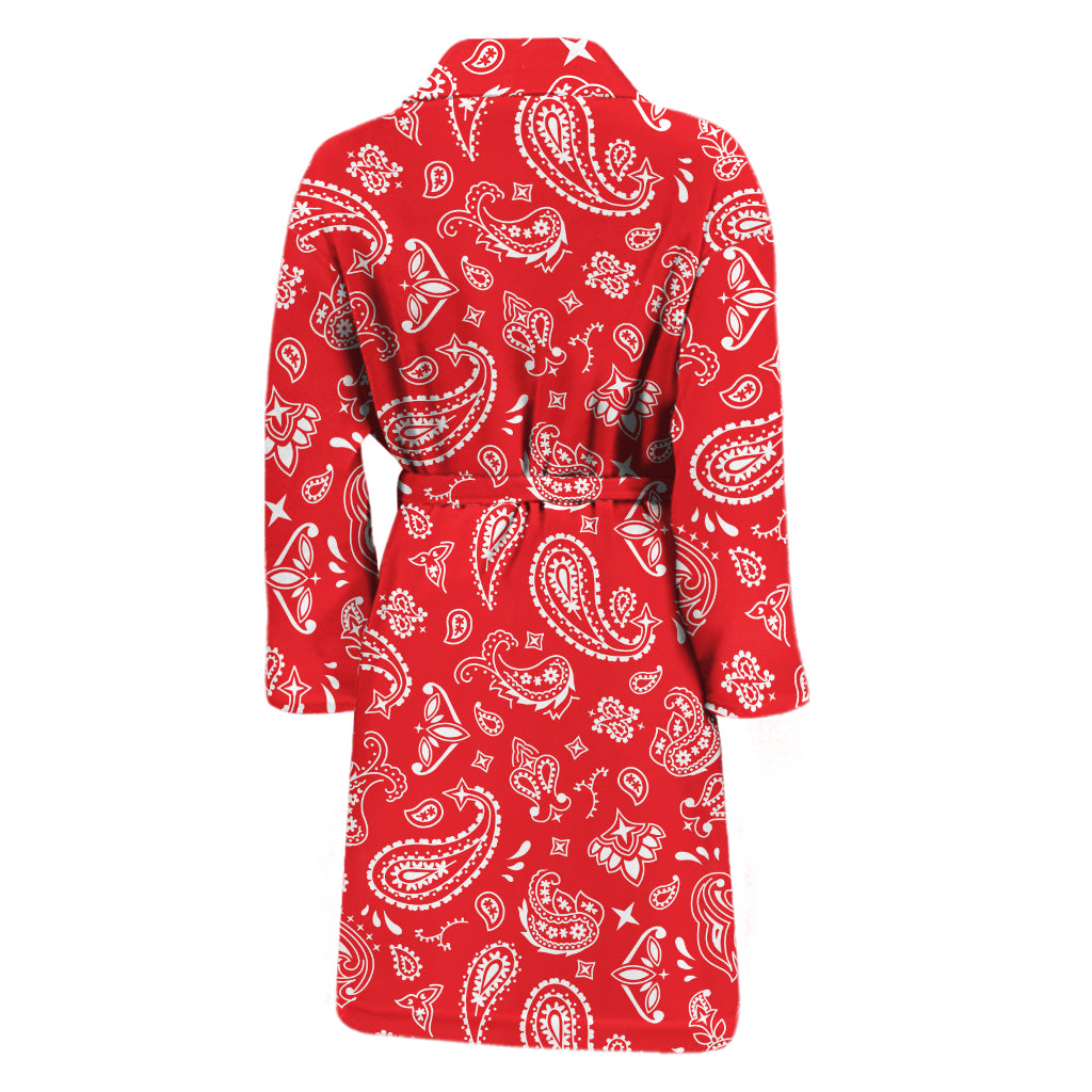 Red Paisley Bandana Pattern Print Men's Bathrobe