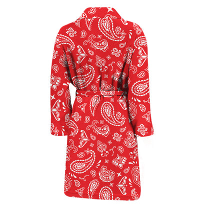 Red Paisley Bandana Pattern Print Men's Bathrobe