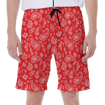 Red Paisley Bandana Pattern Print Men's Beach Shorts