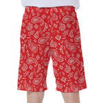 Red Paisley Bandana Pattern Print Men's Beach Shorts