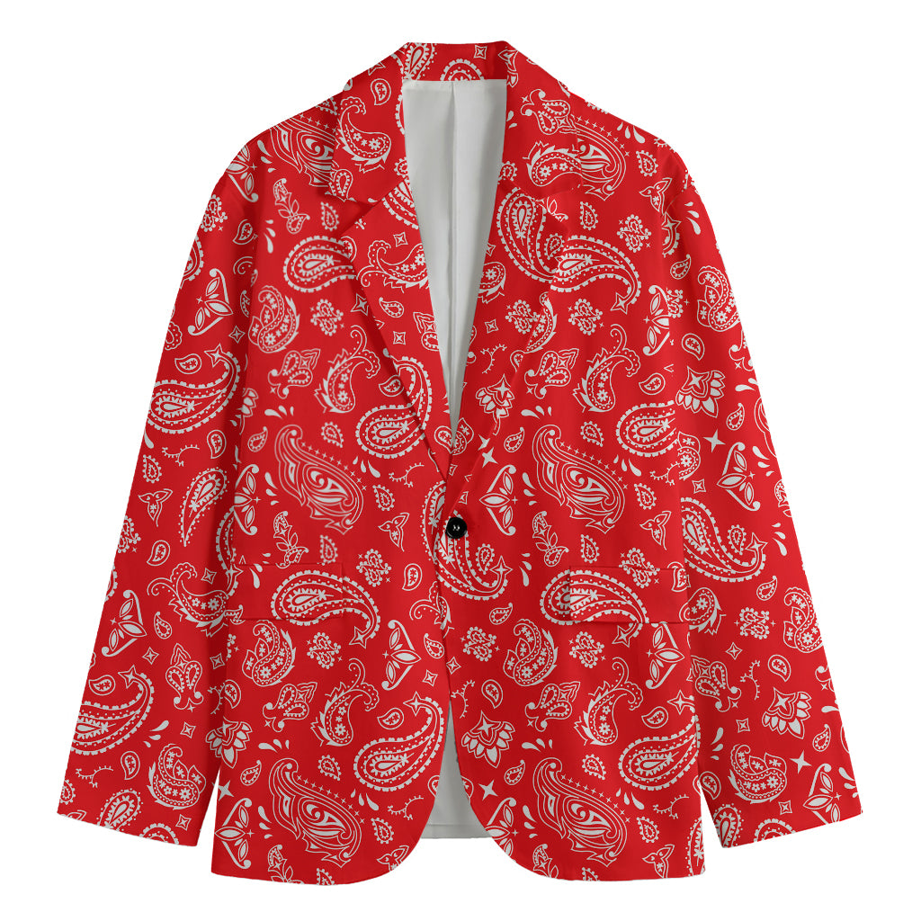 Red Paisley Bandana Pattern Print Men's Blazer