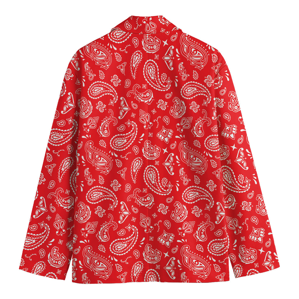 Red Paisley Bandana Pattern Print Men's Blazer