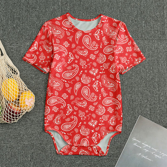 Red Paisley Bandana Pattern Print Men's Bodysuit