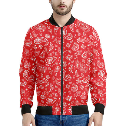 Red Paisley Bandana Pattern Print Men's Bomber Jacket