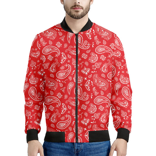 Red Paisley Bandana Pattern Print Men's Bomber Jacket