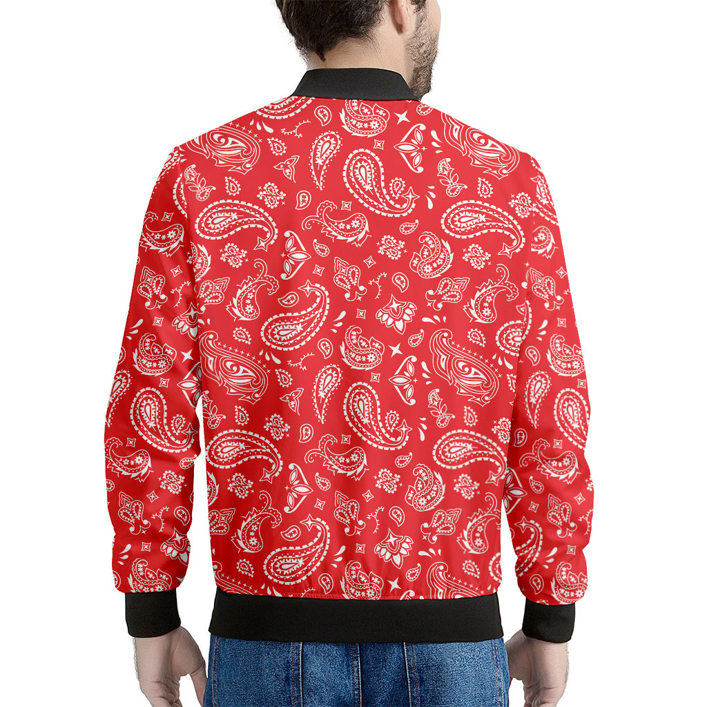 Red Paisley Bandana Pattern Print Men's Bomber Jacket