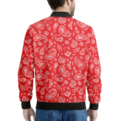 Red Paisley Bandana Pattern Print Men's Bomber Jacket