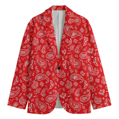 Red Paisley Bandana Pattern Print Men's Cotton Blazer