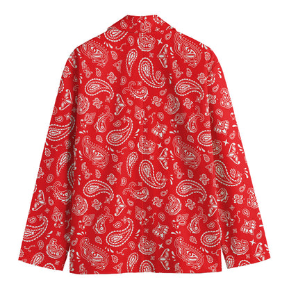 Red Paisley Bandana Pattern Print Men's Cotton Blazer