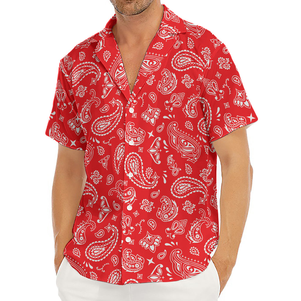 Red Paisley Bandana Pattern Print Men's Deep V-Neck Shirt