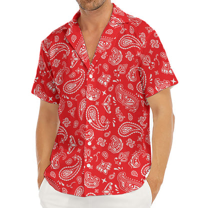 Red Paisley Bandana Pattern Print Men's Deep V-Neck Shirt