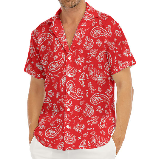 Red Paisley Bandana Pattern Print Men's Deep V-Neck Shirt