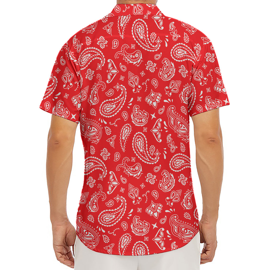 Red Paisley Bandana Pattern Print Men's Deep V-Neck Shirt