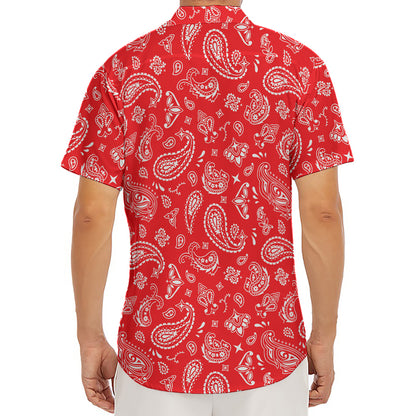 Red Paisley Bandana Pattern Print Men's Deep V-Neck Shirt