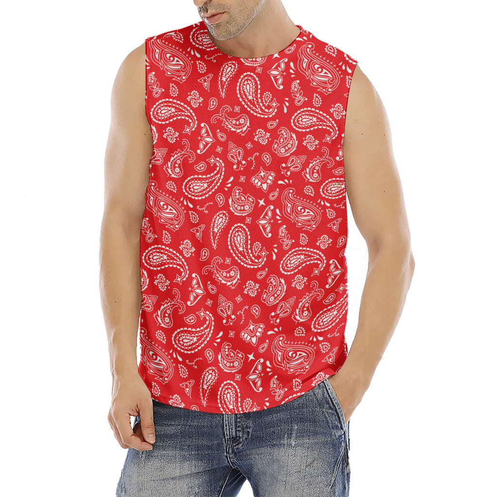 Red Paisley Bandana Pattern Print Men's Fitness Tank Top