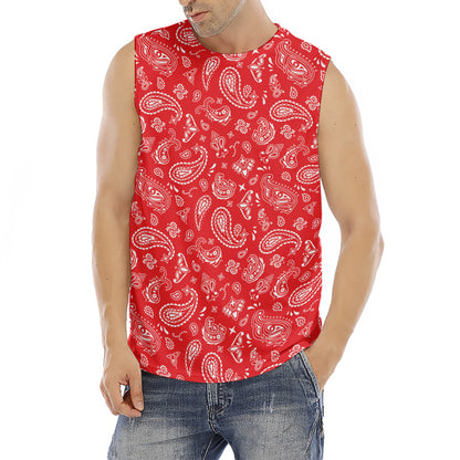 Red Paisley Bandana Pattern Print Men's Fitness Tank Top