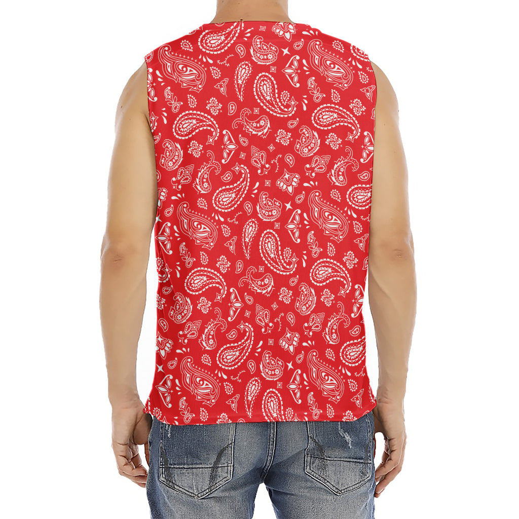 Red Paisley Bandana Pattern Print Men's Fitness Tank Top