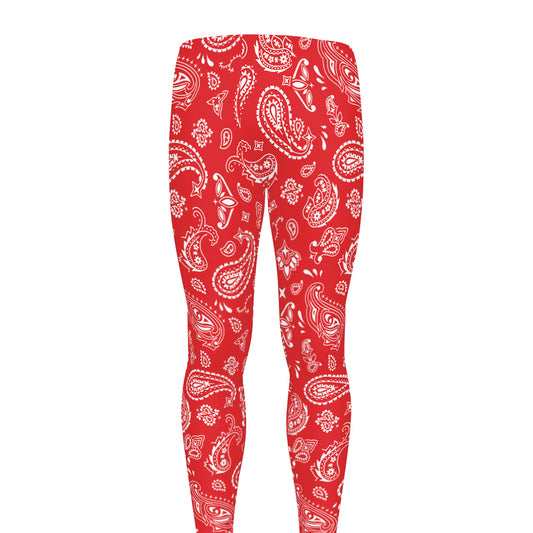 Red Paisley Bandana Pattern Print Men's leggings