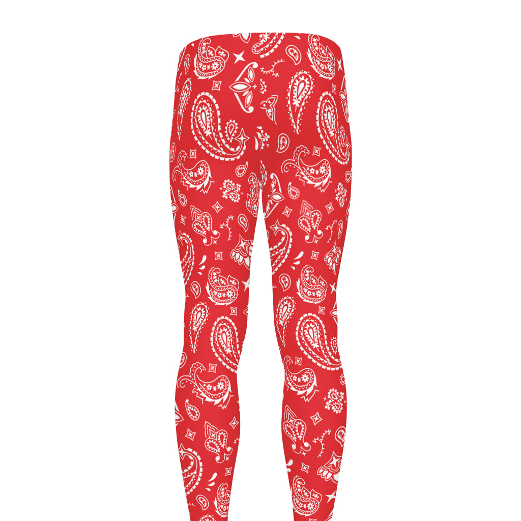 Red Paisley Bandana Pattern Print Men's leggings