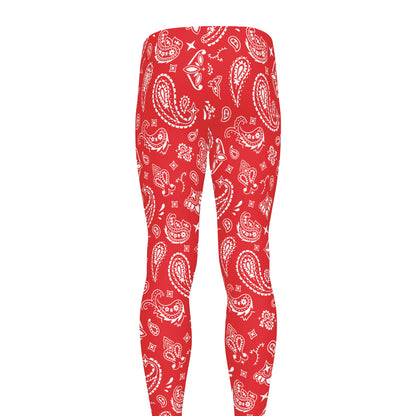 Red Paisley Bandana Pattern Print Men's leggings