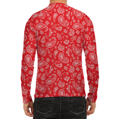Red Paisley Bandana Pattern Print Men's Long Sleeve Rash Guard