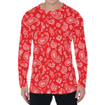 Red Paisley Bandana Pattern Print Men's Long Sleeve T-Shirt