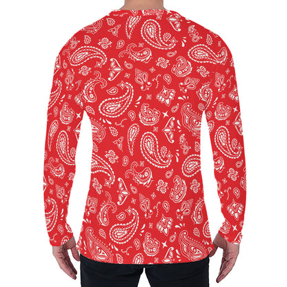 Red Paisley Bandana Pattern Print Men's Long Sleeve T-Shirt